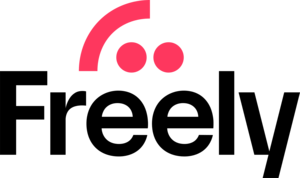 The word "Freely" in black text with a logo above it featuring two pink dots and a curved pink line, symbolizing the New Freely Channel's launch.